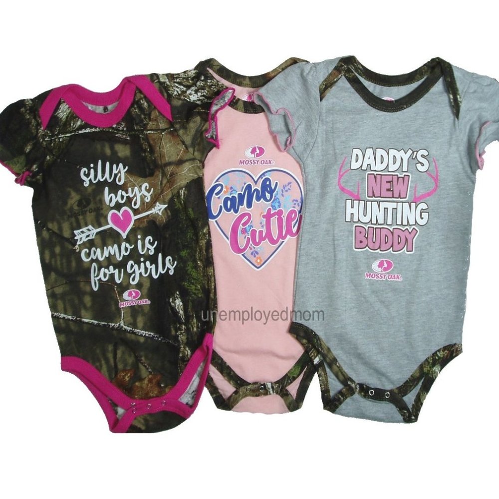 Daddy's Camo Girl Creepers Bodysuits 3 Short Sleeve Shirts Hunting Buddy